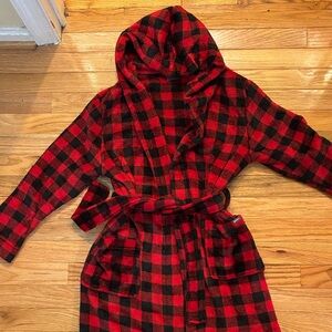Eddie Bauer Red and Black Plaid Kids Robe